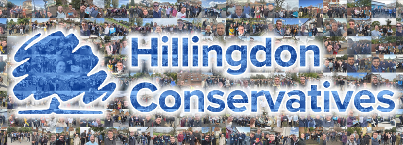 Hillingdon Conservatives campaign and community collage with the party name and logo.